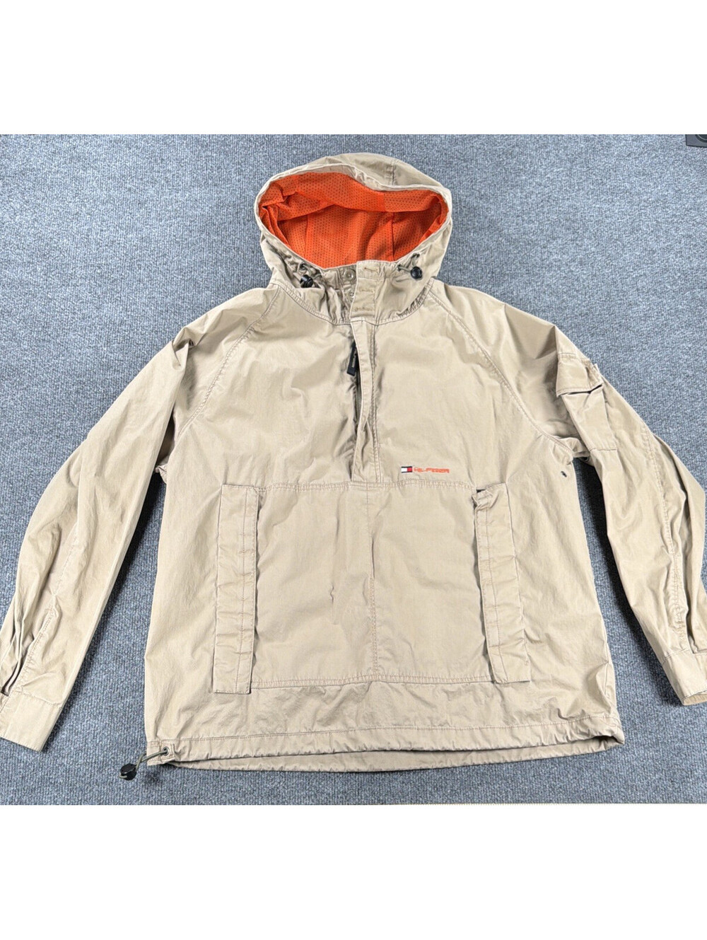 Vintage 90s Tommy Hilfiger Half-Zip Hooded Anorak Pullover Jacket-Men's Large